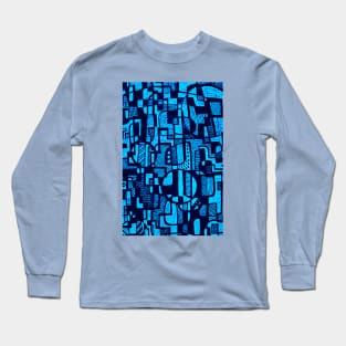 African Abstract Art Pattern Design- "Ndalu" - Blue Long Sleeve T-Shirt